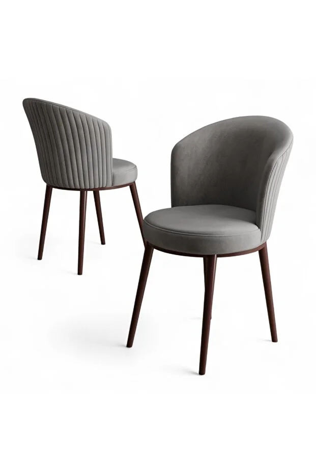 Risa Serisi 1 Adet Gri Mutfak Sandalyesi Gold Kaplama Metal Ayak 1. Sınıf Babyface Kumaş 2